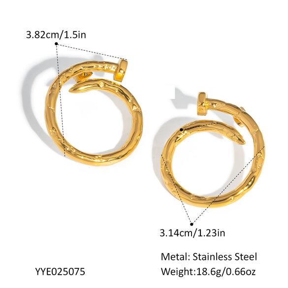 Round Nail Earrings Stainless Steel Jewelry With Personality Design Pvd Furnace Vacuum Real Gold Plated