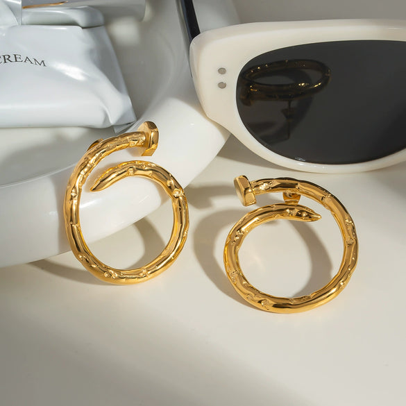Round Nail Earrings Stainless Steel Jewelry With Personality Design Pvd Furnace Vacuum Real Gold Plated