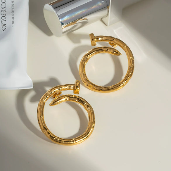 Round Nail Earrings Stainless Steel Jewelry With Personality Design Pvd Furnace Vacuum Real Gold Plated