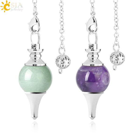 Round Natural Stone Pendant Polished White Crystal Amethyst Rose Quartz Multicolor Pendulum Jewelry With Copper Accessories
