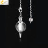 Round Natural Stone Pendant Polished White Crystal Amethyst Rose Quartz Multicolor Pendulum Jewelry With Copper Accessories