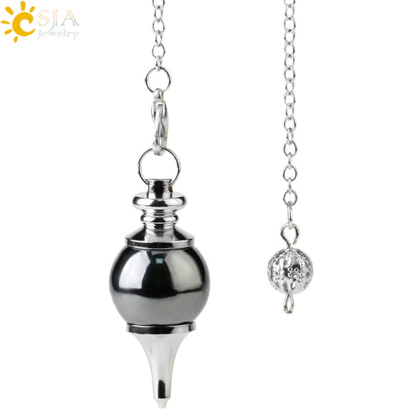 Round Natural Stone Pendant Polished White Crystal Amethyst Rose Quartz Multicolor Pendulum Jewelry With Copper Accessories