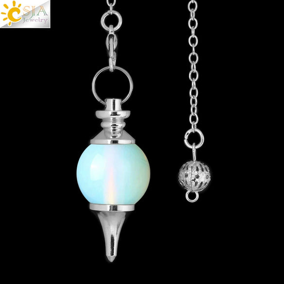 Round Natural Stone Pendant Polished White Crystal Amethyst Rose Quartz Multicolor Pendulum Jewelry With Copper Accessories