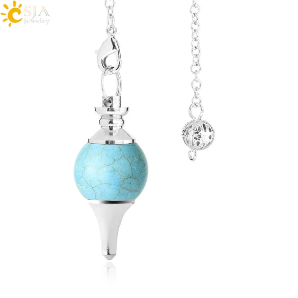 Round Natural Stone Pendant Polished White Crystal Amethyst Rose Quartz Multicolor Pendulum Jewelry With Copper Accessories