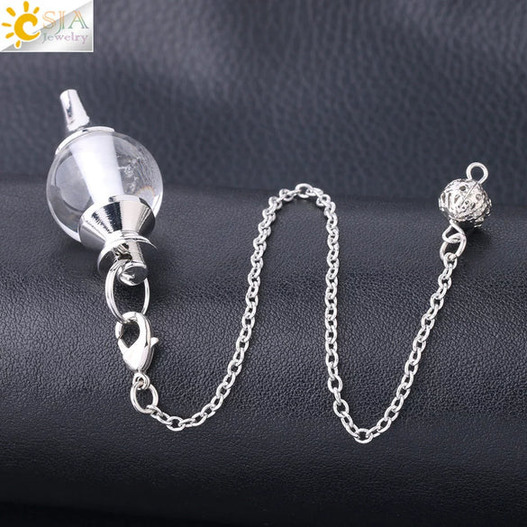 Round Natural Stone Pendant Polished White Crystal Amethyst Rose Quartz Multicolor Pendulum Jewelry With Copper Accessories