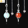Round Natural Stone Pendant Polished White Crystal Amethyst Rose Quartz Multicolor Pendulum Jewelry With Copper Accessories