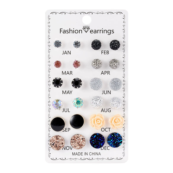 Round Rhinestone Crystal Flower Alloy Earrings Electroplated Set On Paper Card For Women