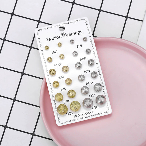 Round Rhinestone Crystal Flower Alloy Earrings Electroplated Set On Paper Card For Women