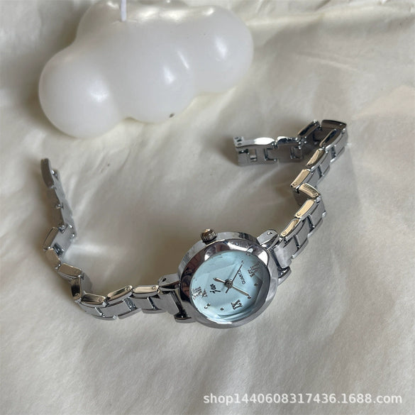 Round Small Dial Student Forest Bracelet Compact Watch With Steel Band And Alloy Case For Female Simple Elegant Retro Fashion Style