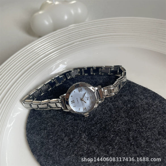 Round Small Dial Student Forest Bracelet Compact Watch With Steel Band And Alloy Case For Female Simple Elegant Retro Fashion Style