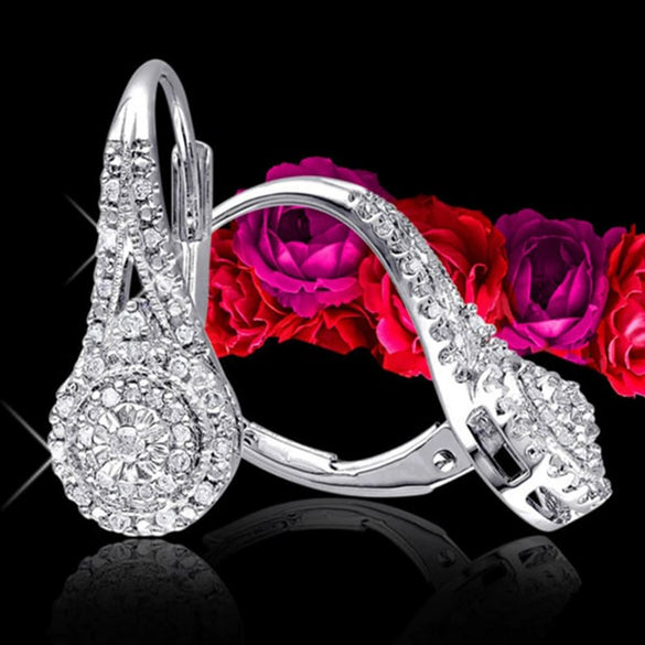 Round Zircon Earrings Copper Geometric Platinum Plated