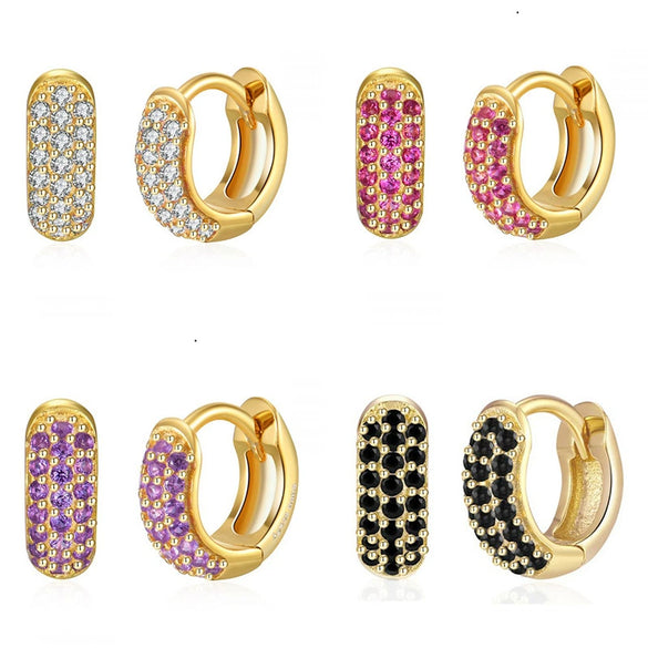 Round Zircon Microinlay Copper Gold Plated Earrings