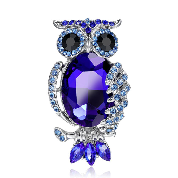 Royal Blue Alloy Owl Brooch Electroplated Zodiac Animal Pin For Women's Clothing Accessories