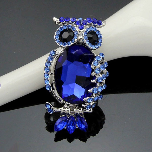 Royal Blue Alloy Owl Brooch Electroplated Zodiac Animal Pin For Women's Clothing Accessories