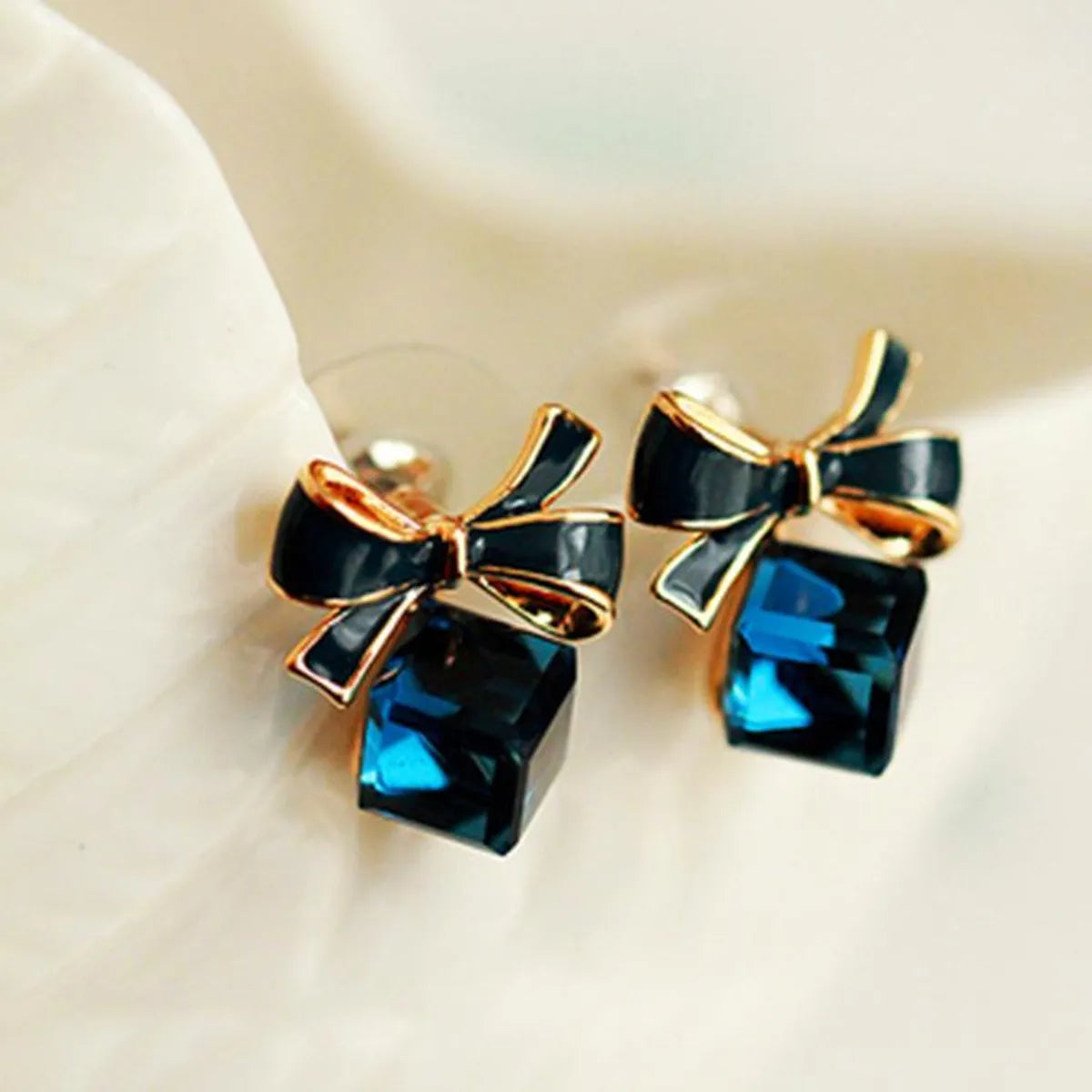 Rubik Cube Box Bow Earrings Hypoallergenic Earrings Wholesale Crystal