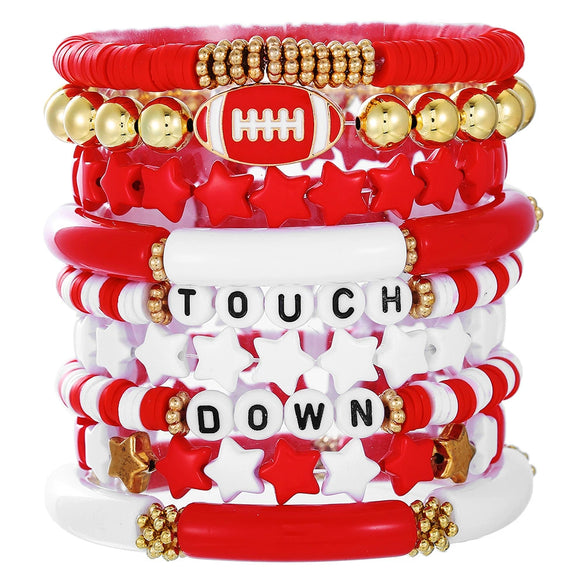 Rugby Bracelet Multilayered Stacked Fivepointed Star Letter Soft Pottery Friendship Elastic Beaded Handmade Geometric Polymer Alloy Acrylic Bracelet Unisex
