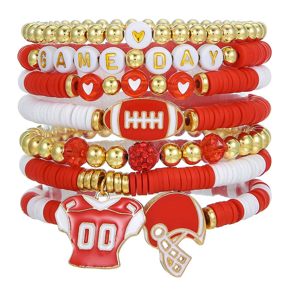 Rugby Bracelet Multilayered Stacked Fivepointed Star Letter Soft Pottery Friendship Elastic Beaded Handmade Geometric Polymer Alloy Acrylic Bracelet Unisex