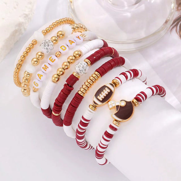 Rugby Bracelet Soft Clay Handmade Love Letter Friendship Elastic Bracelet For Women With Sports And Geometric Style