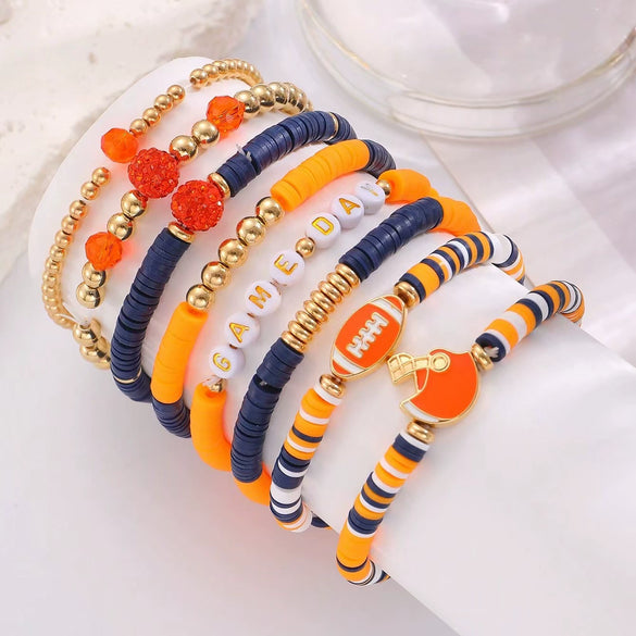 Rugby Bracelet Soft Clay Handmade Love Letter Friendship Elastic Bracelet For Women With Sports And Geometric Style