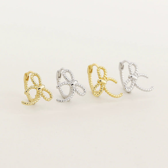 S925 Silver Bow Hoop Earrings For Women Electroplated Elegant Design