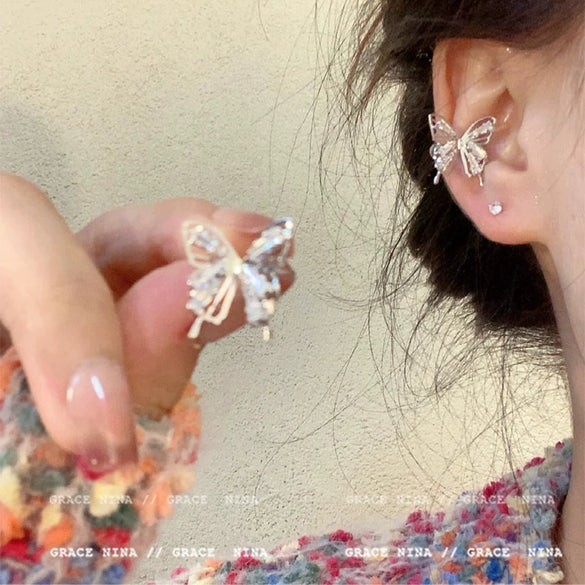 S925 Silver Butterfly Stud Earrings For Women Zircon Pearl Electroplated Light Luxury Niche Highend Minimalist Geometric