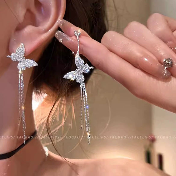 S925 Silver Butterfly Stud Earrings For Women Zircon Pearl Electroplated Light Luxury Niche Highend Minimalist Geometric