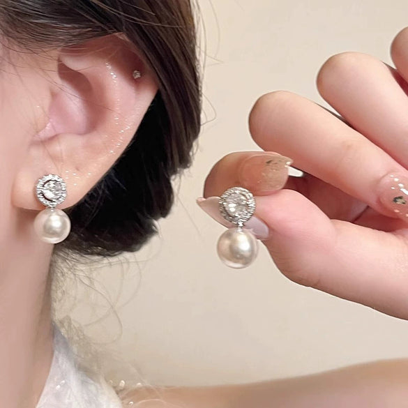 S925 Silver Butterfly Stud Earrings For Women Zircon Pearl Electroplated Light Luxury Niche Highend Minimalist Geometric