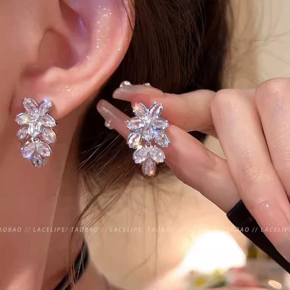 S925 Silver Butterfly Stud Earrings For Women Zircon Pearl Electroplated Light Luxury Niche Highend Minimalist Geometric