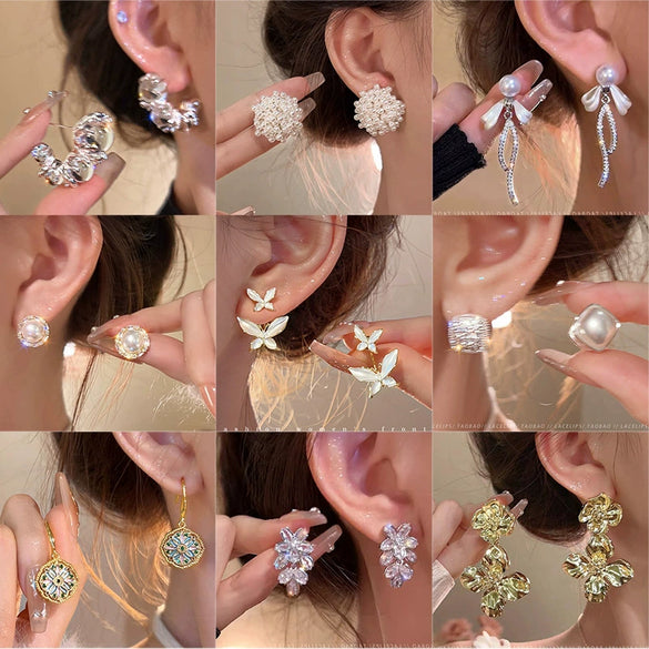 S925 Silver Butterfly Stud Earrings For Women Zircon Pearl Electroplated Light Luxury Niche Highend Minimalist Geometric