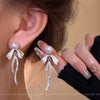 S925 Silver Butterfly Stud Earrings For Women Zircon Pearl Electroplated Light Luxury Niche Highend Minimalist Geometric