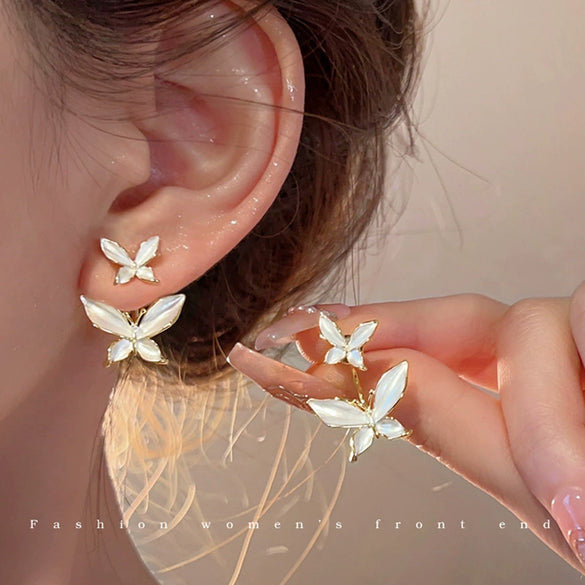 S925 Silver Butterfly Stud Earrings For Women Zircon Pearl Electroplated Light Luxury Niche Highend Minimalist Geometric
