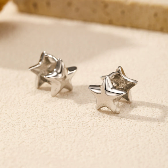 S925 Silver Doublesided Fivepointed Star Earrings Electroplated Minimalist Accessories For Women