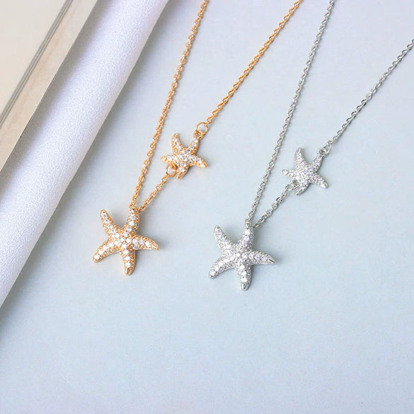 S925 Silver Electroplated Starfish Pendant Necklace With Cross Chain Light Luxury Simple Womens Gift Jewelry