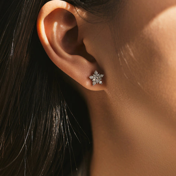 S925 Silver Fashion Light Luxury Girly Snowflake Flower Diamond Earrings For Women