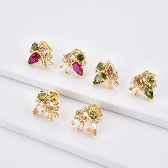 S925 Silver Fashion Ol Geometric Earrings With Flower Pattern And 18K Gold Electroplating