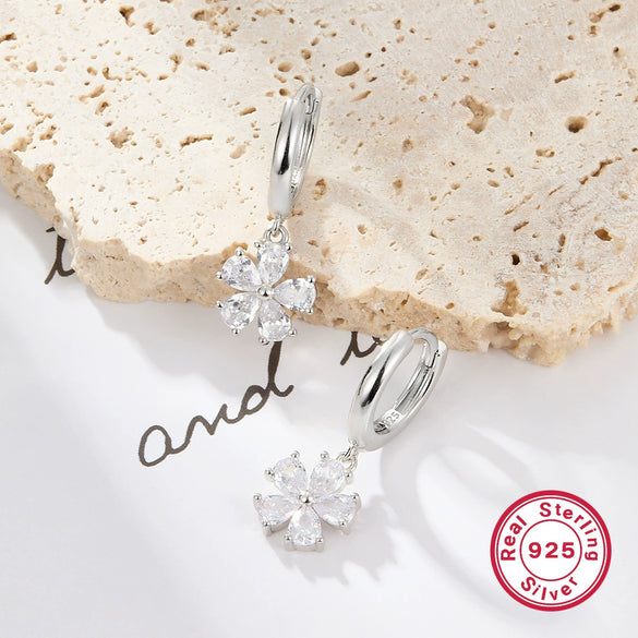 S925 Silver Fivepetal Flower Electroplated Women's Earrings