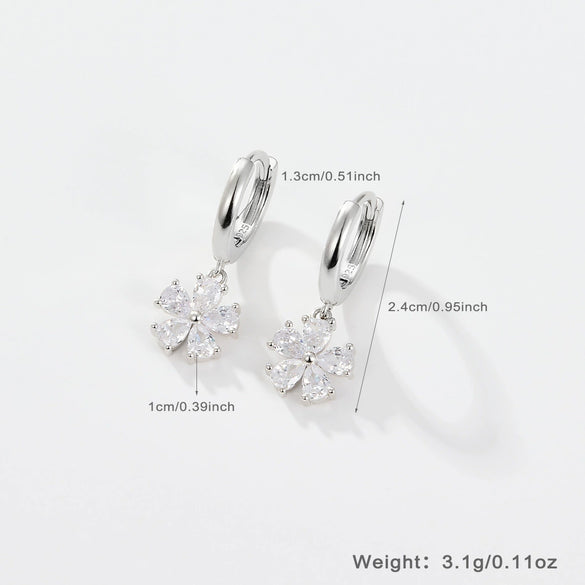 S925 Silver Fivepetal Flower Electroplated Women's Earrings