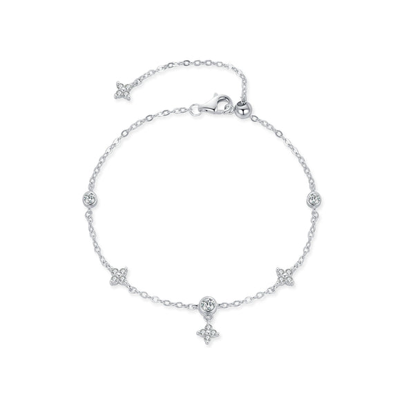 S925 Silver Four Leaf Clover Flower Style Diamond Women's Bracelet