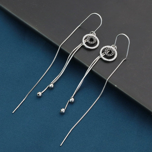 S925 Silver Geometric Double Ring Earrings With Diamond Accent Simple Fashion Earrings For Women