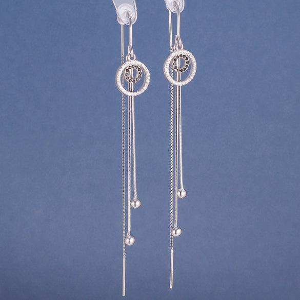 S925 Silver Geometric Double Ring Earrings With Diamond Accent Simple Fashion Earrings For Women
