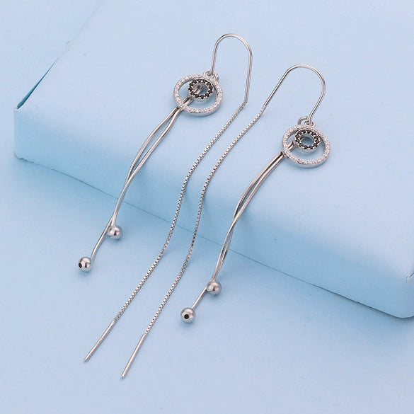S925 Silver Geometric Double Ring Earrings With Diamond Accent Simple Fashion Earrings For Women