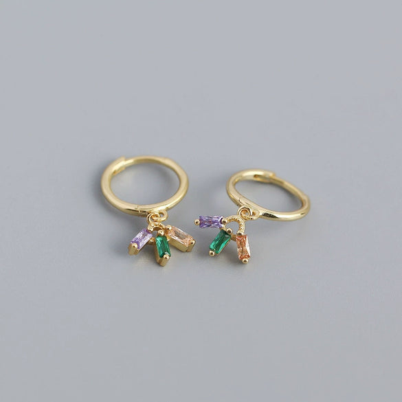 S925 Silver Geometric Mixed Color Zircon Electroplated Simple Ear Buckle Earrings For Women