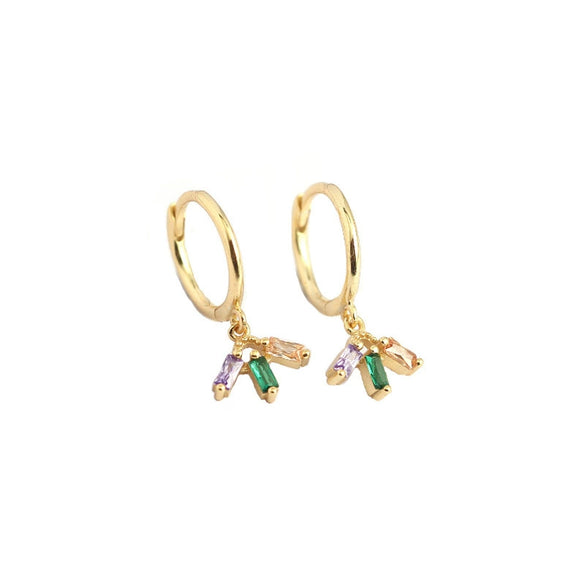 S925 Silver Geometric Mixed Color Zircon Electroplated Simple Ear Buckle Earrings For Women