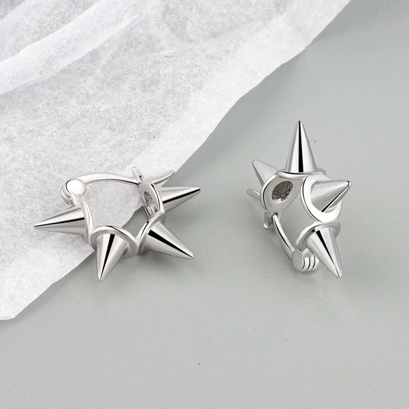 S925 Silver Geometric Punk Rivet Earrings For Women Electroplated Exaggerated Metal Ear Buckle Jewelry