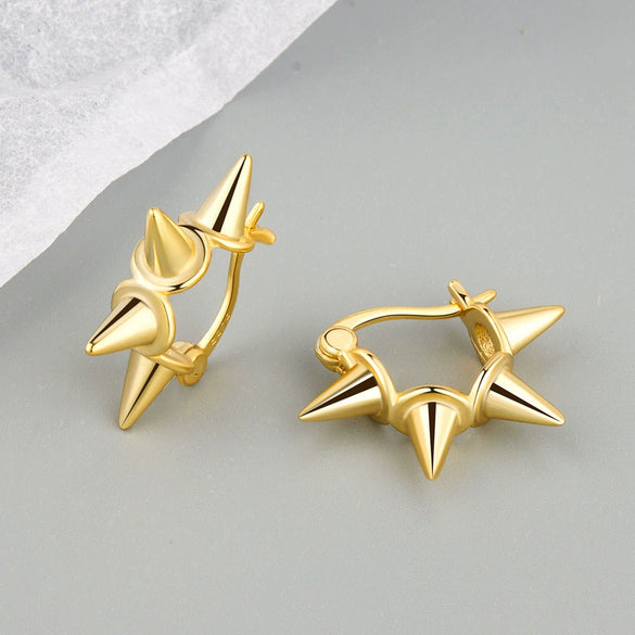 S925 Silver Geometric Punk Rivet Earrings For Women Electroplated Exaggerated Metal Ear Buckle Jewelry
