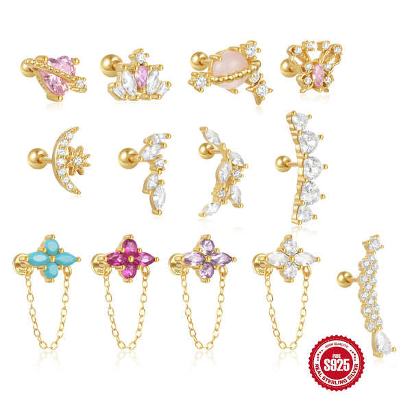 S925 Silver Geometric Tassel Marquise Stud Earrings With Zirconia