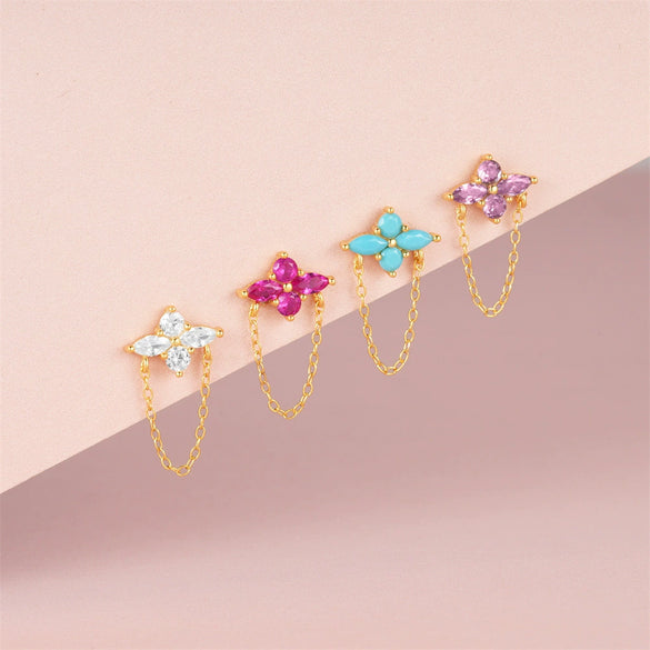 S925 Silver Geometric Tassel Marquise Stud Earrings With Zirconia