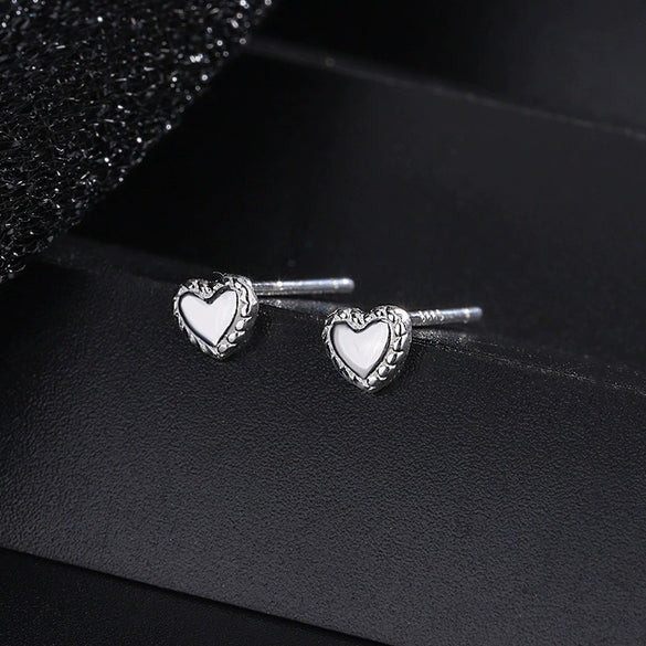 S Silver Heart Shape Ear Stud Earrings Electroplated Light Luxury Minimalist All Match Sleeping Stud Earrings