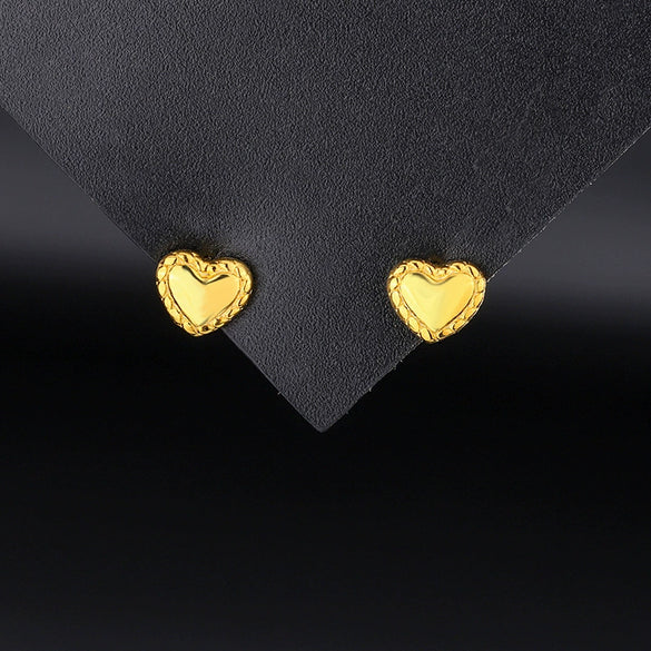 S Silver Heart Shape Ear Stud Earrings Electroplated Light Luxury Minimalist All Match Sleeping Stud Earrings
