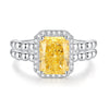 S925 Silver Ice Flower Cut Yellow Diamond Ring Light Luxury Drop Shape Design